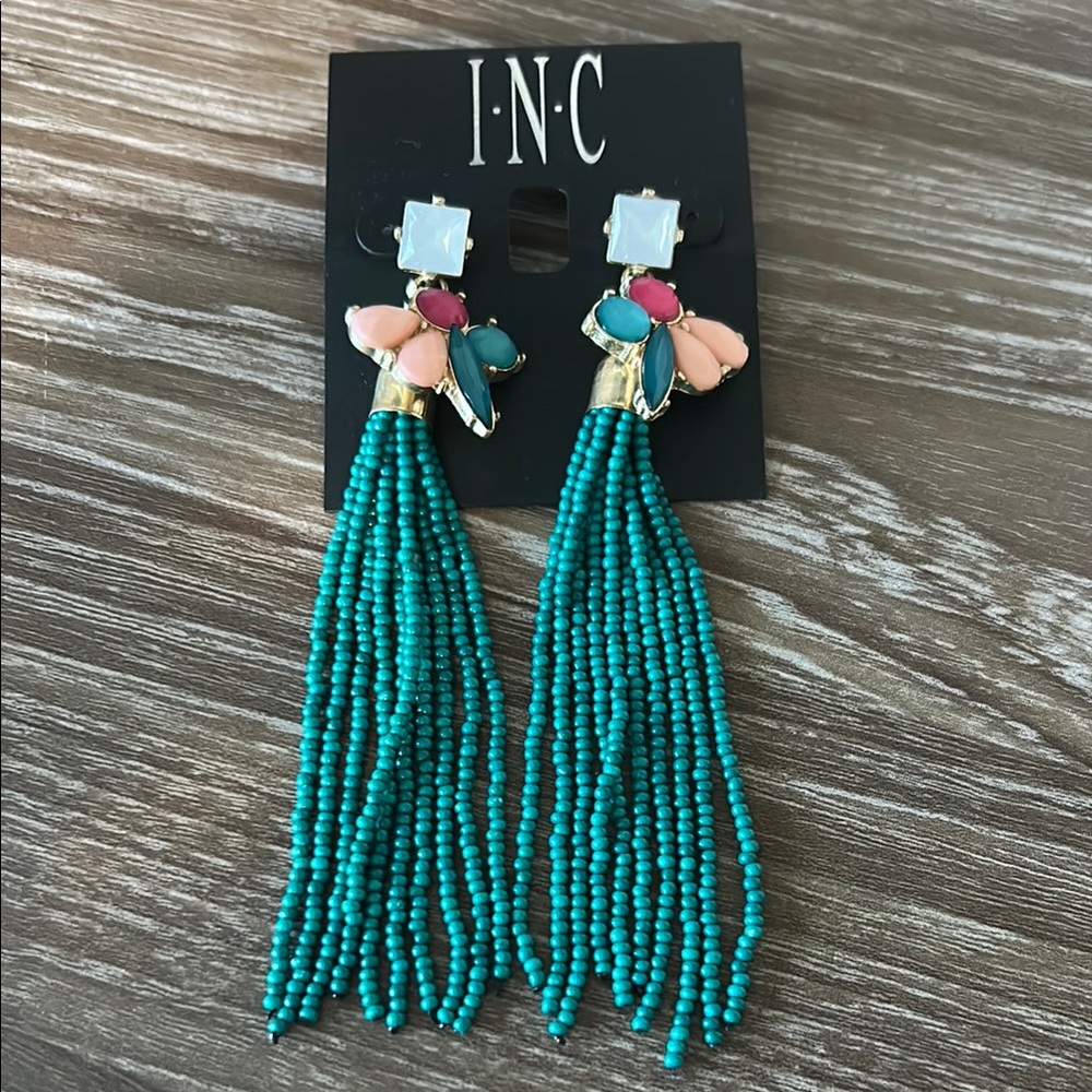 INC Turquoise Beaded Tassel Earrings